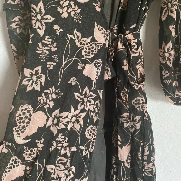 Elan Cosmo Floral Napa Print Ruffle Tiered Wrap Sweeping Maxi Coquette Dress S - Picture 12 of 16